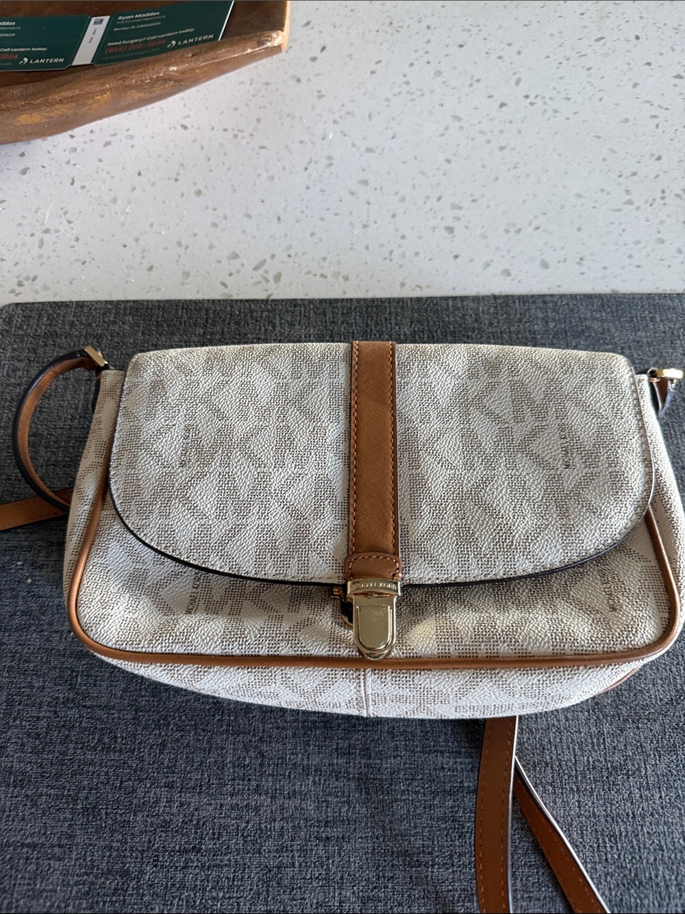 Cream and Tan Crossbody Shoulder Bag